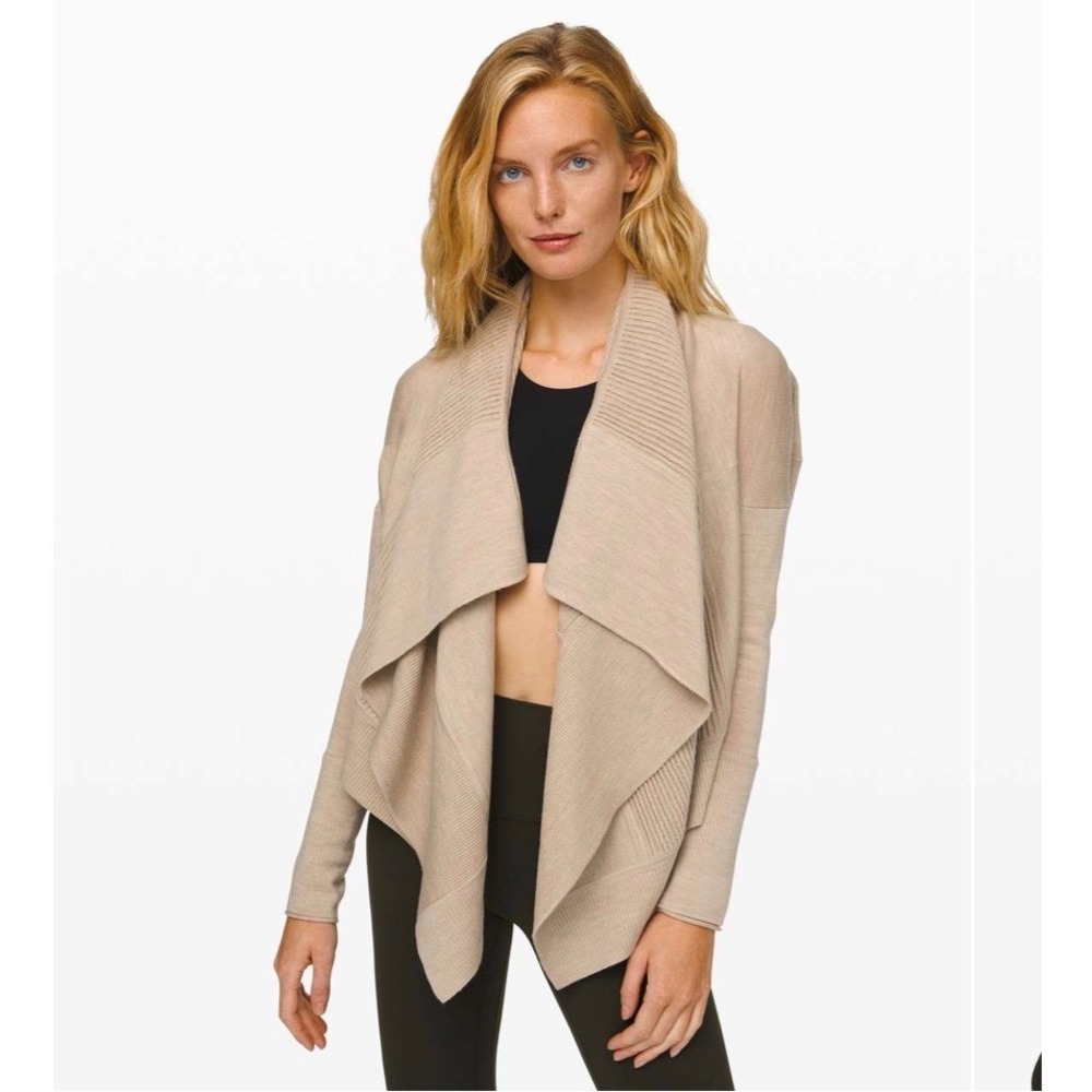 Lululemon Sit In Silence Wrap Cardigan Tan Beige Ribbed Pockets Size 4
